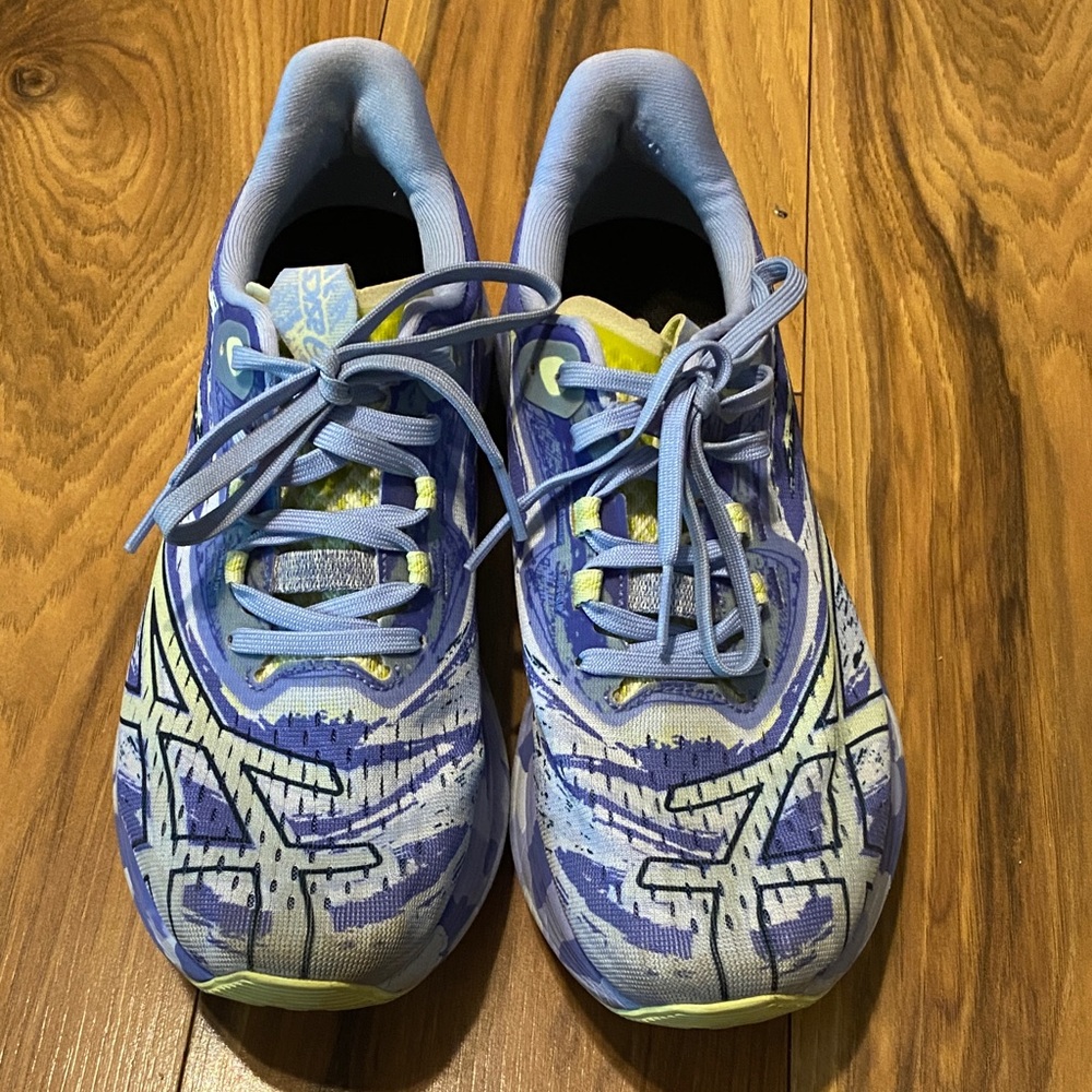 Asics Kids Blue and Purple Athletic Sneakers with Lime Accents